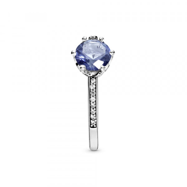 Blue Sparkling Crown Solitaire Ring