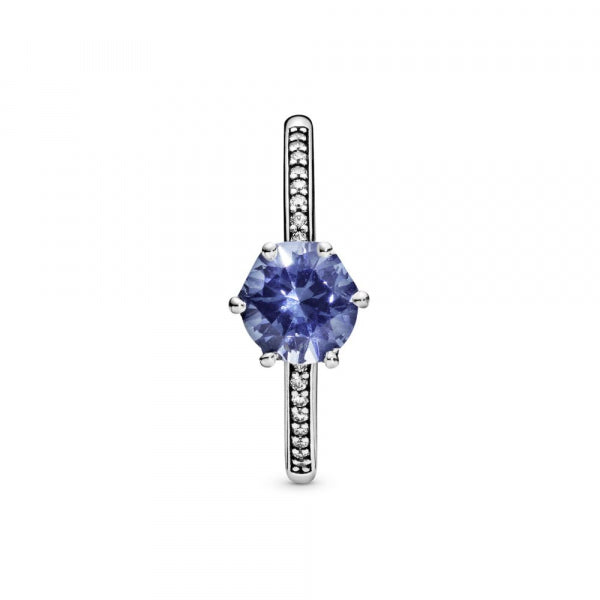 Blue Sparkling Crown Solitaire Ring