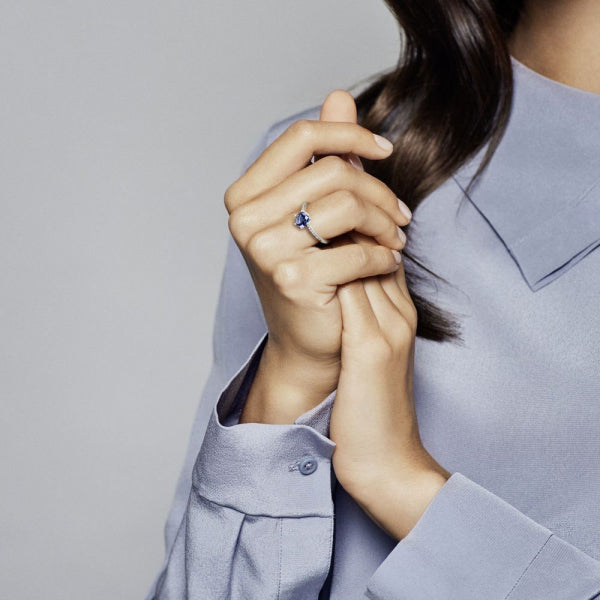 Blue Sparkling Crown Solitaire Ring